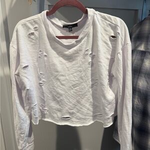 Lulu's White Distressed Crop Top
